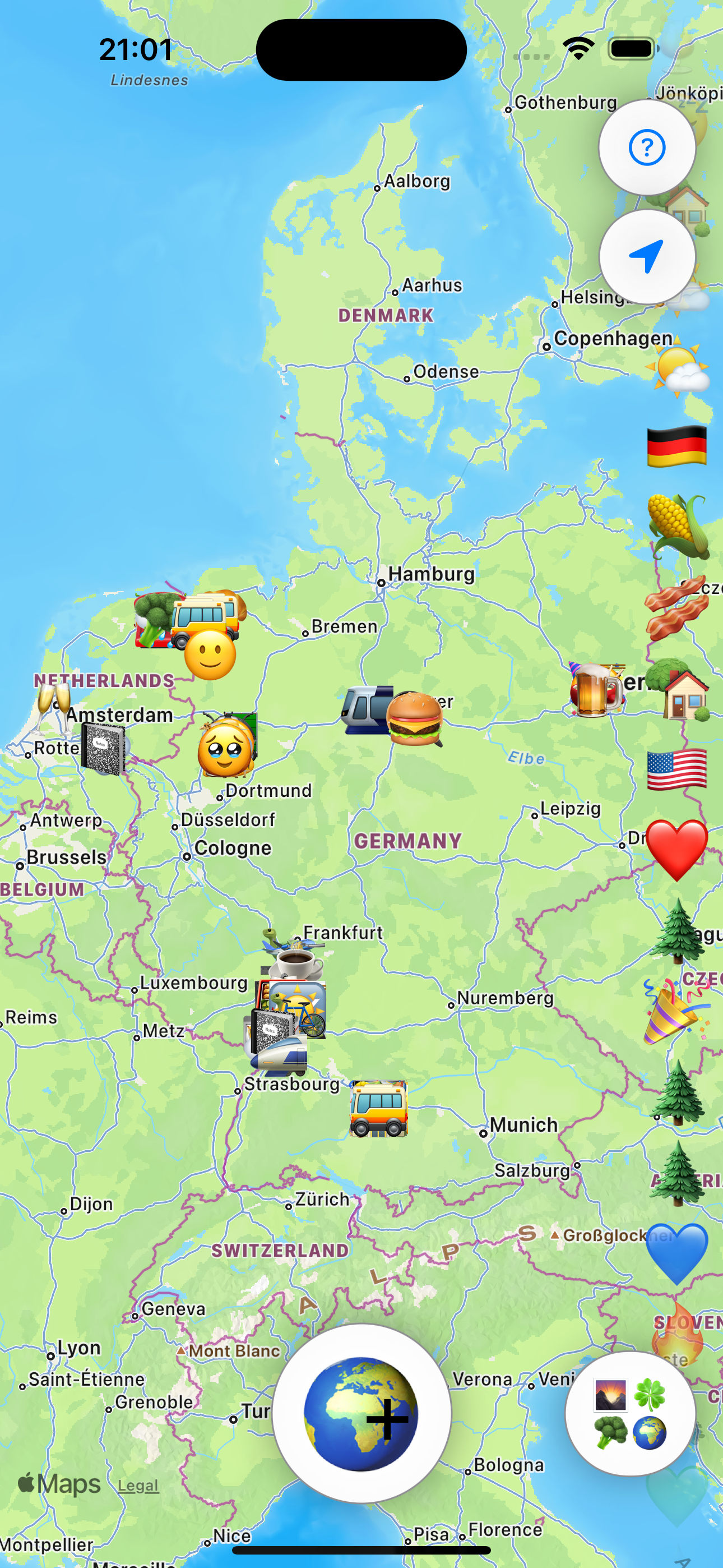 MapMoji showing emoji-decorated world map