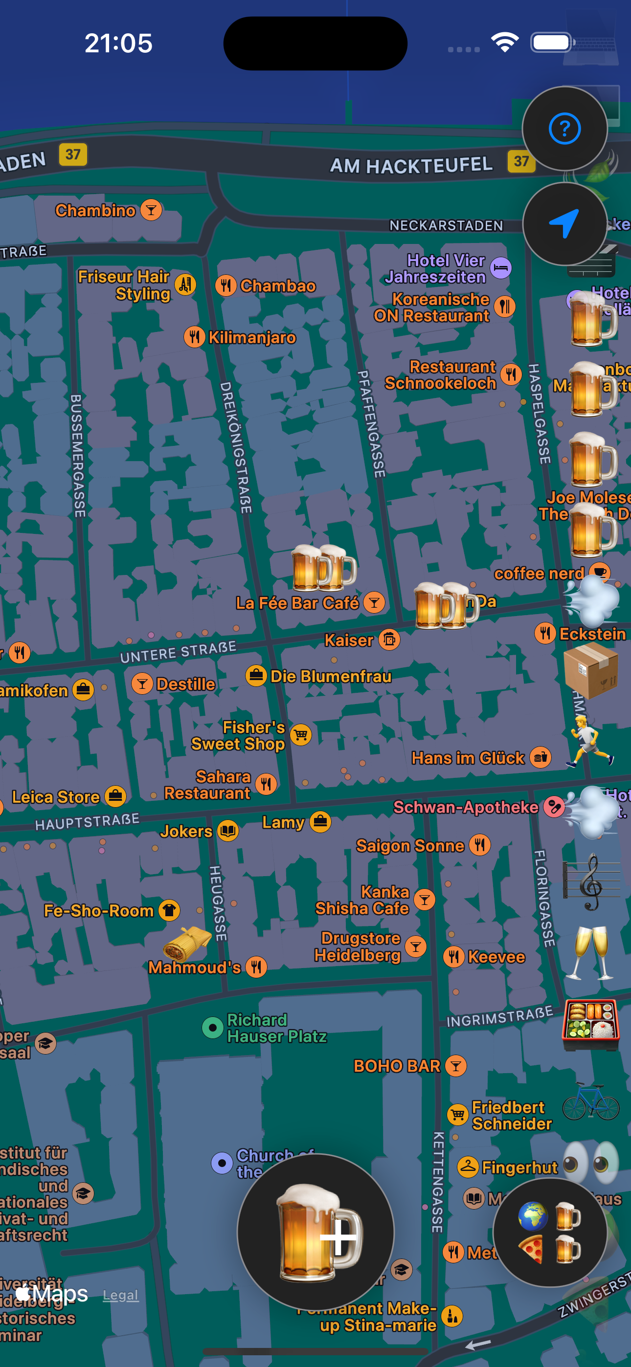 Night map view of the old town
