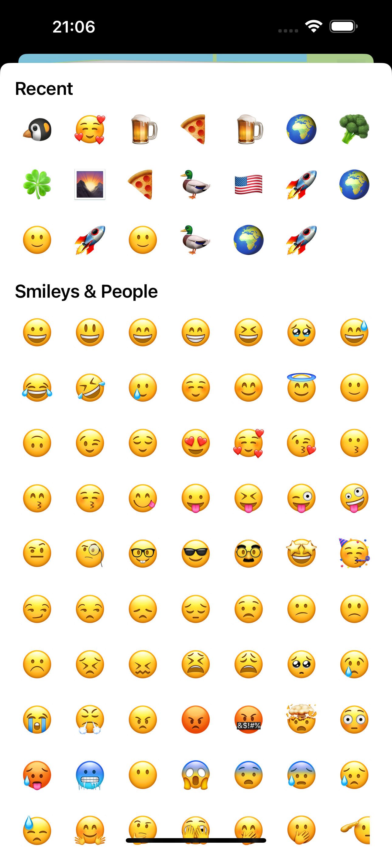 Emoji picker showing all available emojis